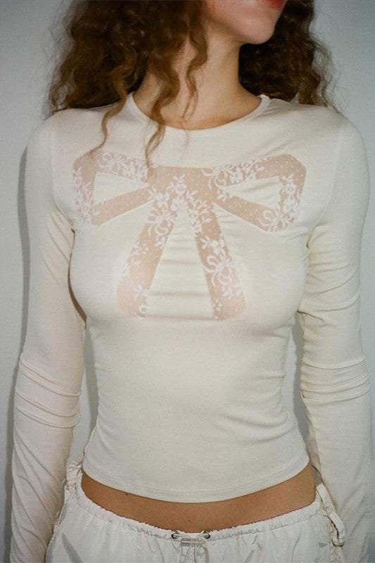 Knit Lace Bow Round Collar Top